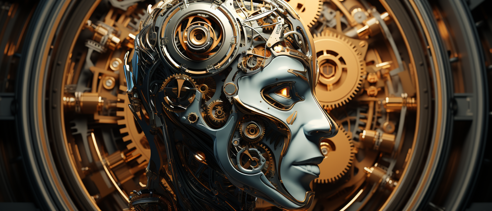 Image of a complex mechanical brain in a robot