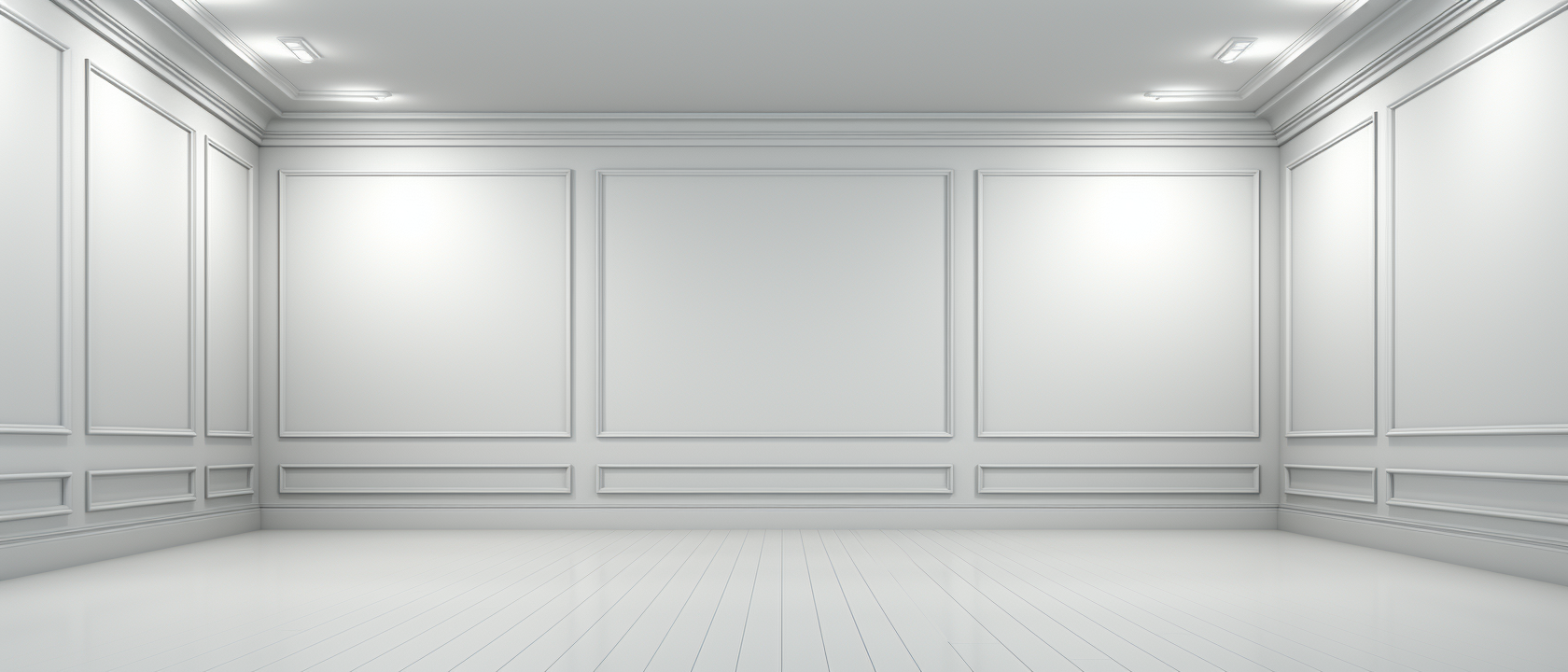 Empty room with white walls, floor and ceiling